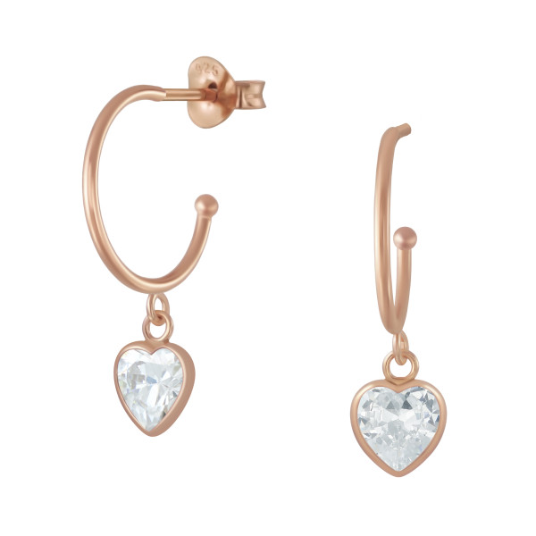 Steck-Creole 14 mm Herz weiß 6 mm 925 Silber rosé vergoldet