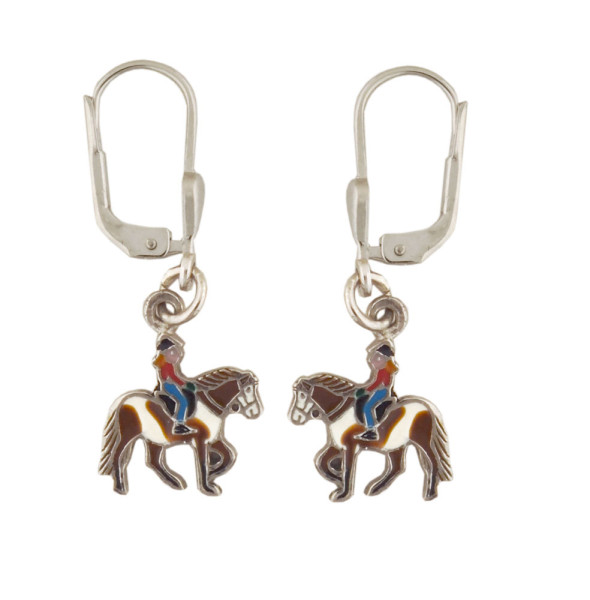 Pferd mit Mädchen Ohrhänger gescheckt 925 Silber