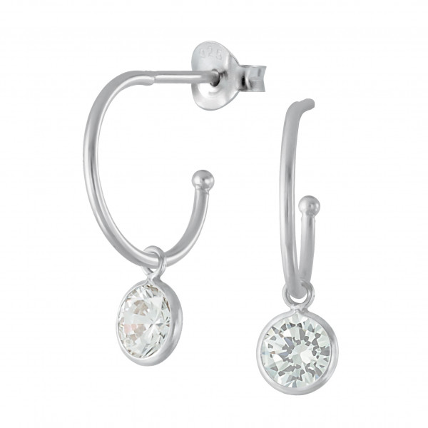 Steck-Creole 14 mm Kristall weiß 6 mm 925 Silber e-coated