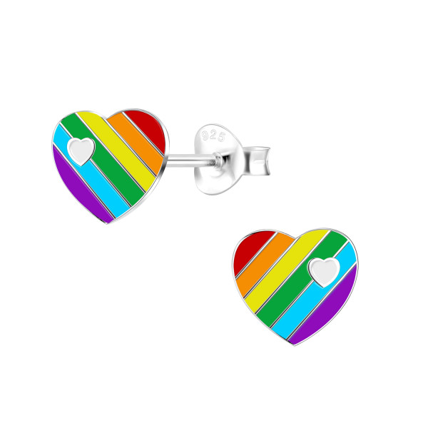 Ohrstecker Herz in Regenbogenfarben 925 Silber e-coated