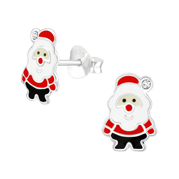 Ohrstecker Weihnachtsmann mit Glitzer 925 Silber e-coated
