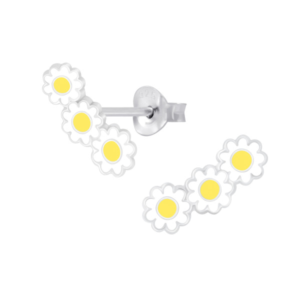 Ohrstecker Dreier Blume weiß 925 Silber e-coated