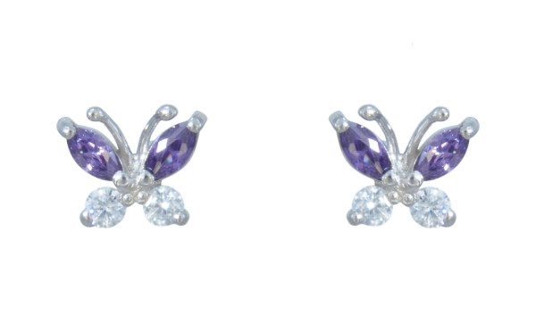 Ohrstecker 925 Silber Kristallschmetterling violet/weiß e-coated