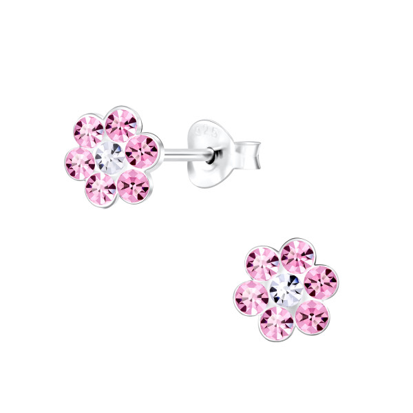 Ohrstecker Blüte rosa/weiß 5 mm 925 Silber e-coated