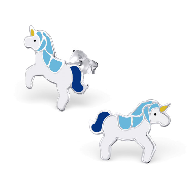 Ohrstecker Einhorn mit blauer Mähne 925 Silber