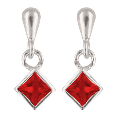 Ohrhänger Kristall 5 x 5 mm in Rot 925 Silber