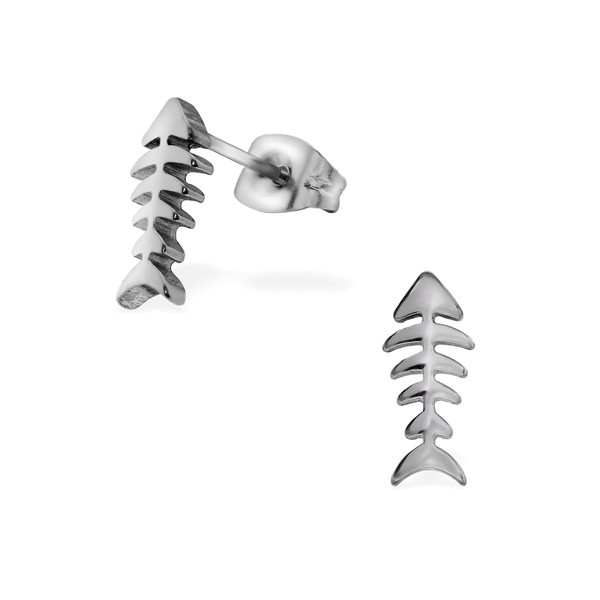 Ohrstecker Fischgräte grau EDELSTAHL