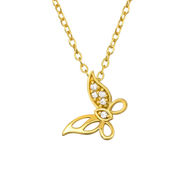 Kette Schmetterling cut-out mit Kristallen 925 Silber vergoldet