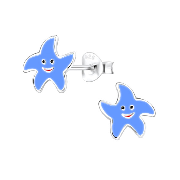 Ohrstecker Seestern blau 925 Silber e-coated