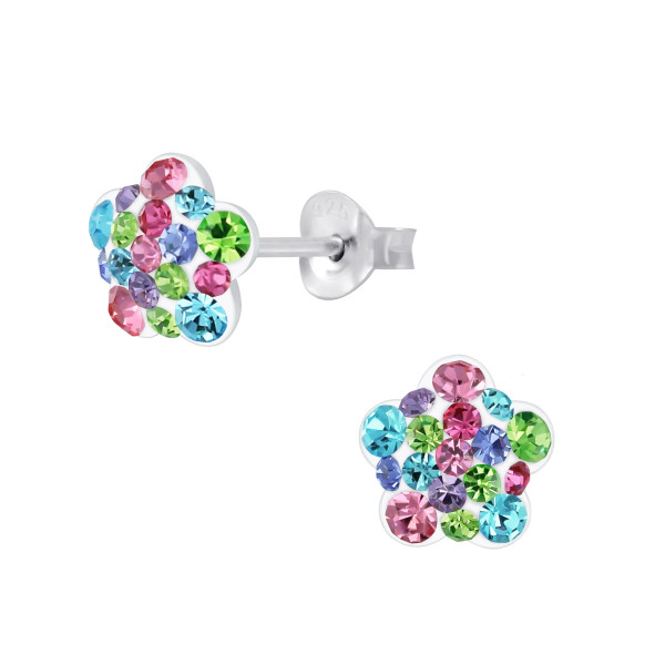Ohrstecker Glitzer Blume bunt 925 Silber e-coated