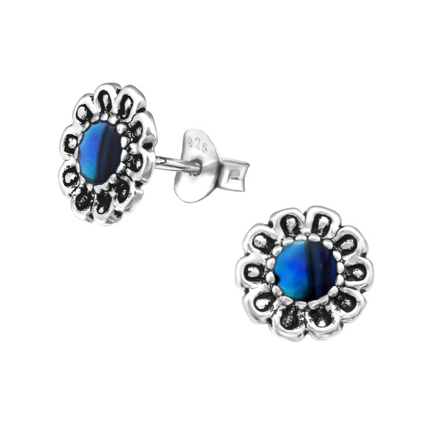 Ohrstecker Orient Abalone Dark Blue 925 Silber