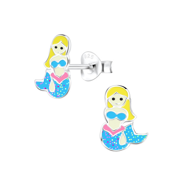 Ohrstecker Nixe blau 925 Silber e-coated