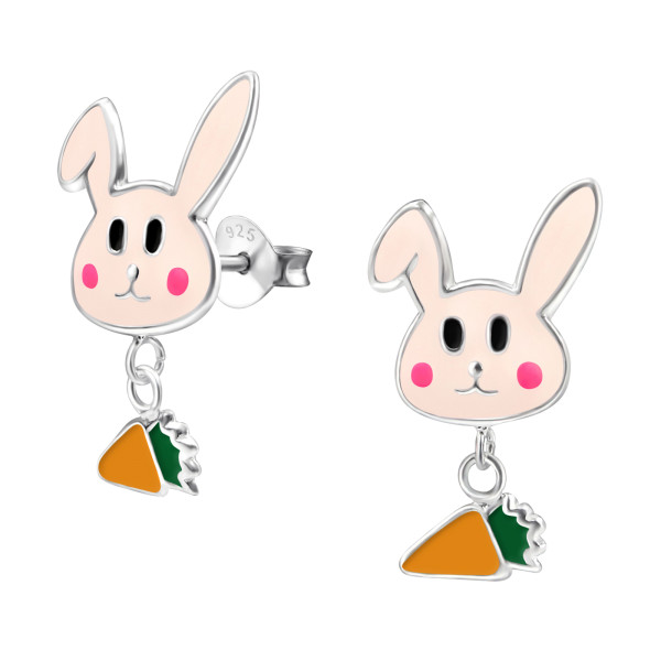 Ohrstecker rosa Hase mit Möhre 925 Silber e-coated