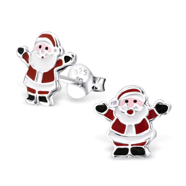 Ohrstecker Weihnachtsmann ganz rot schwarz 925 Silber