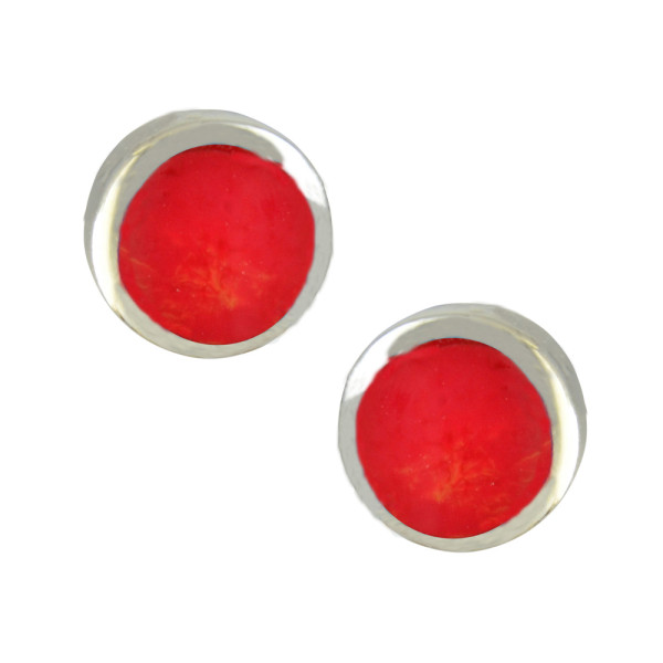 Ohrstecker RED CORAL 6 mm 925 Silber rhodiniert