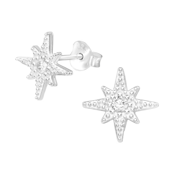 Ohrstecker Nordstern mit Glitzerstein 925-Silber e-coated