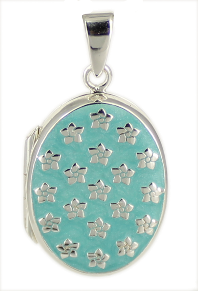Anhänger Medaillon Blümchen baby-bleue oval 925 Silber