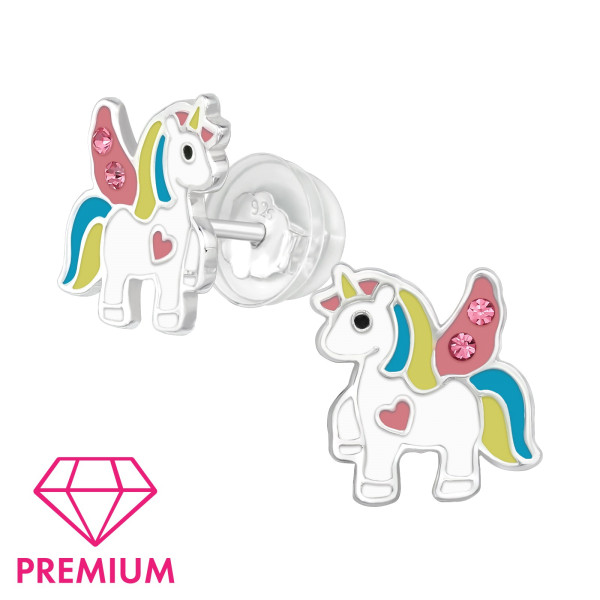 Ohrstecker Einhorn mit Kristallen PREMIUM 925 Silber e-coated