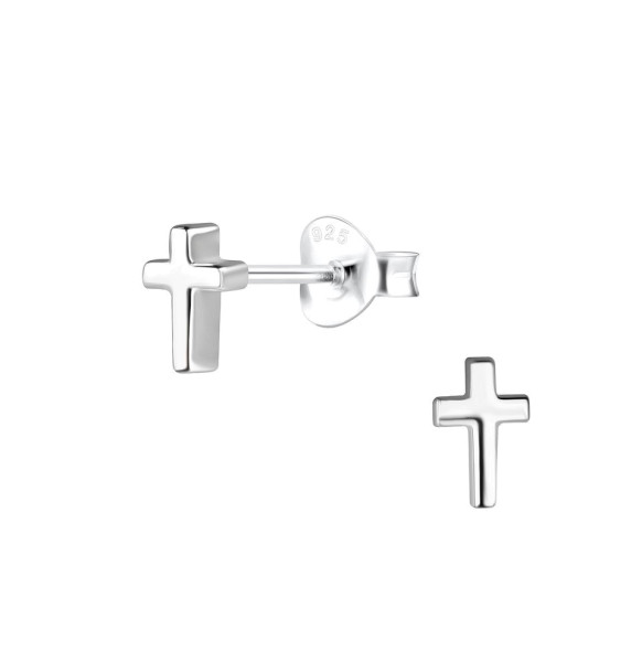 Ohrstecker massives Kreuz 925 Silber e-coated