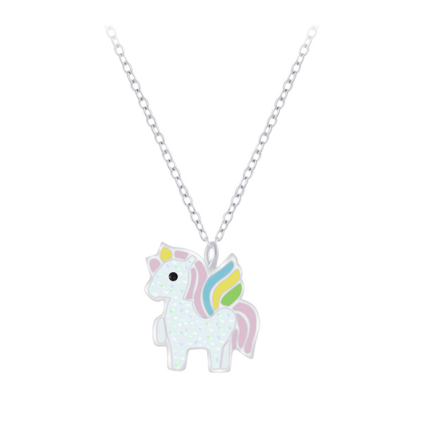 Kette Einhorn mini Pastell GLITZER 925 Silber e-coated