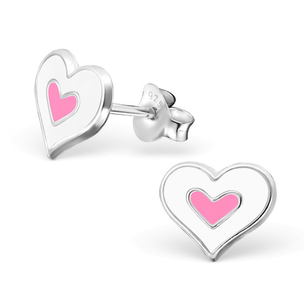 Ohrstecker weiß/rosa Herz 925 Silber