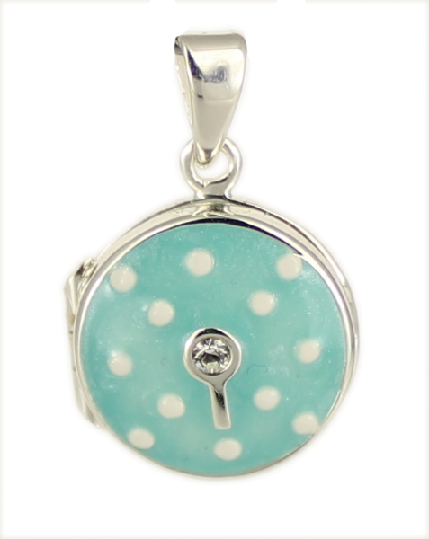 Anhänger Medaillon Pünktchen/Zirkon baby-bleue rund 925 Silber