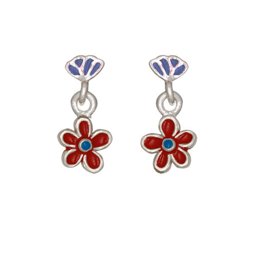 Blümchen Ohrstecker rot/blau 925 Silber