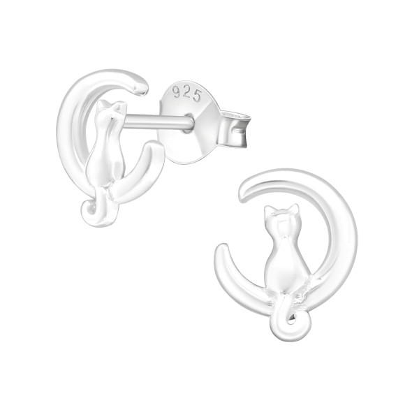 Ohrstecker Katze im Mond 925 Silber e-coated