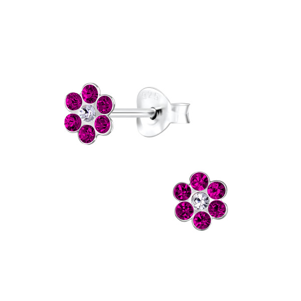 Ohrstecker Blüte pink/weiß 925 Silber e-coated