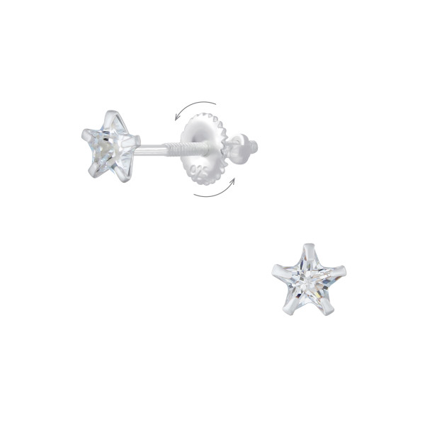 Ohrstecker Kristallstern weiß 5 mm 925 Silber Drehverschluss