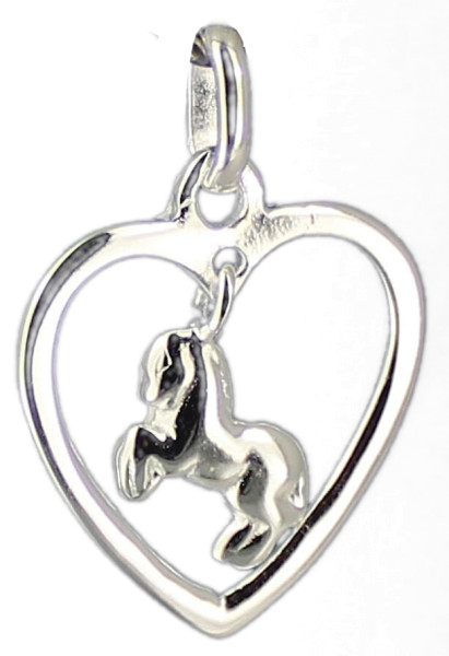 Anhänger Pferd im Herz 20 mm 925 Silber e-caoted