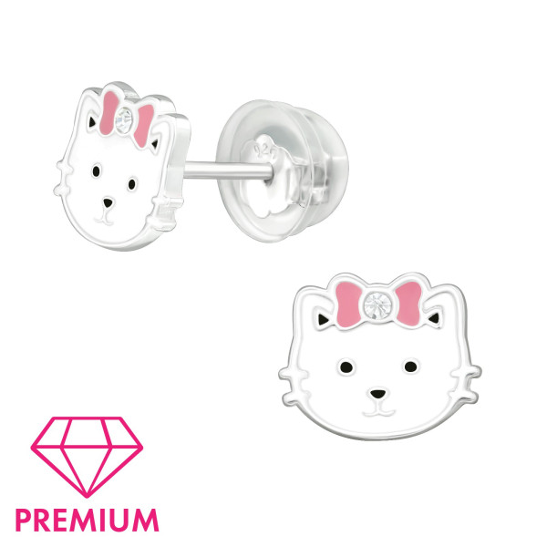 Ohrstecker Katze Glitzerstein PREMIUM 925 Silber e-coated