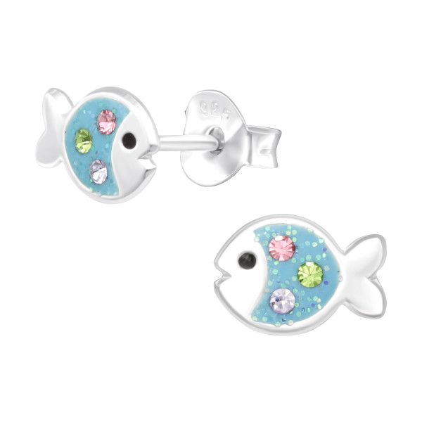 Ohrstecker Fisch mit Glitzer in Regenbogenfarben 925 Silber e-coated