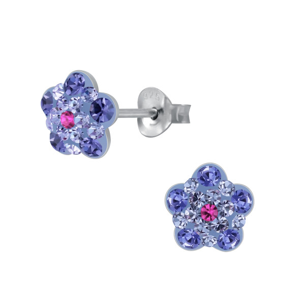 Ohrstecker Glitzer Blume lila 925 Silber e-coated