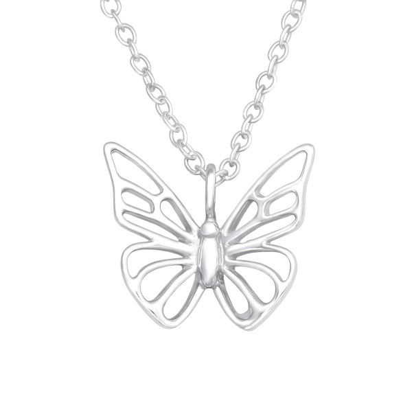 Kette mit cut-out Schmetterling 12 mm 925 Silber e-coated