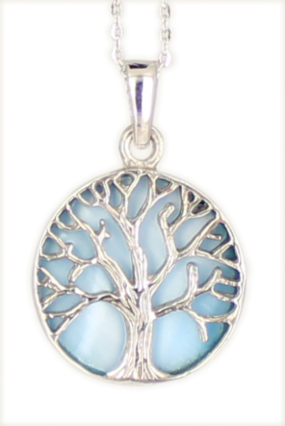 Kette 'Tree of life' Lebensbaum BLUE Mother of Pearl 925 Silber rhodiniert