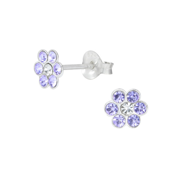 Ohrstecker Blüte violett/weiß 925 Silber e-coated
