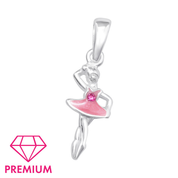 Anhänger Ballerina rosa Glitzer PREMIUM 925 Silber e-coated