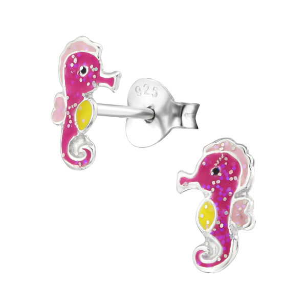 Ohrstecker Seepferdchen bunt Glitzer 925 Silber e-coated