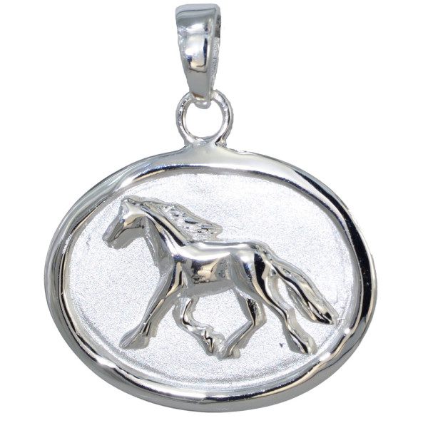 Anhänger laufendes Pferd auf ovaler Silberplatte 925 Silber