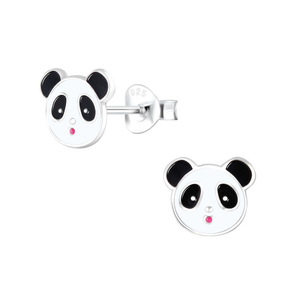 Ohrstecker Panda Kopf 925 Silber e-coated