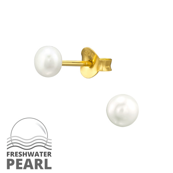 Ohrstecker Süßwasser Perle 4 mm 925 Silber vergoldet