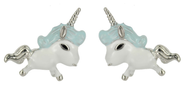 Ohrstecker weißes Einhorn Mähne bleue 925 Silber