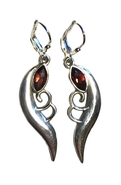 Ohrhänger Welle mit GRANAT 30 mm 925 Silber