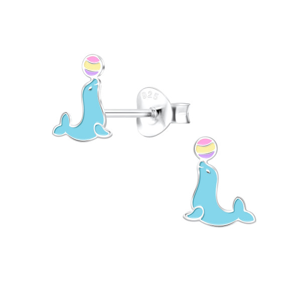 Ohrstecker Seehund blau 925 Silber e-coated