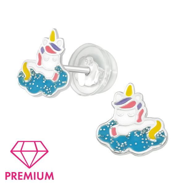 Ohrstecker Einhorn auf Wolke PREMIUM 925 Silber e-coated