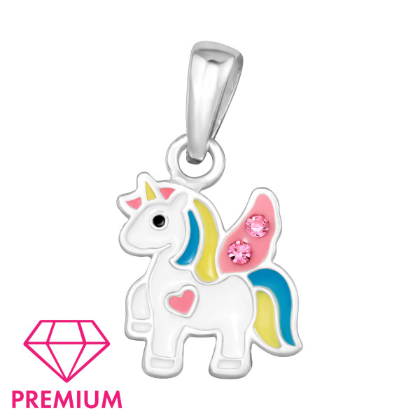 Anhänger Einhorn mit Kristallen PREMIUM 925 Silber e-coated