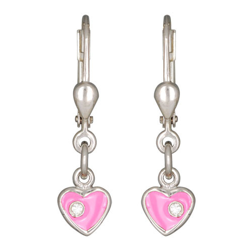 Herz Ohrhänger rosa mit kleinem Kristall 925 Silber