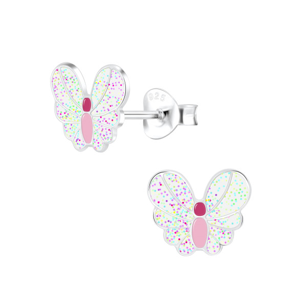 Ohrstecker Schmetterling weiß Glitzer 925 Silber e-coated