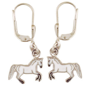 Pferd Ohrhänger weiß 925 Silber